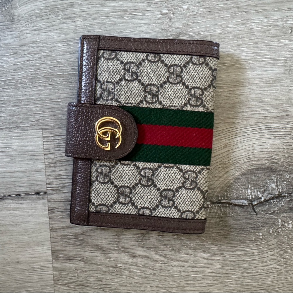 GUCCI Monogram Wallet with Red and Green Stripe
